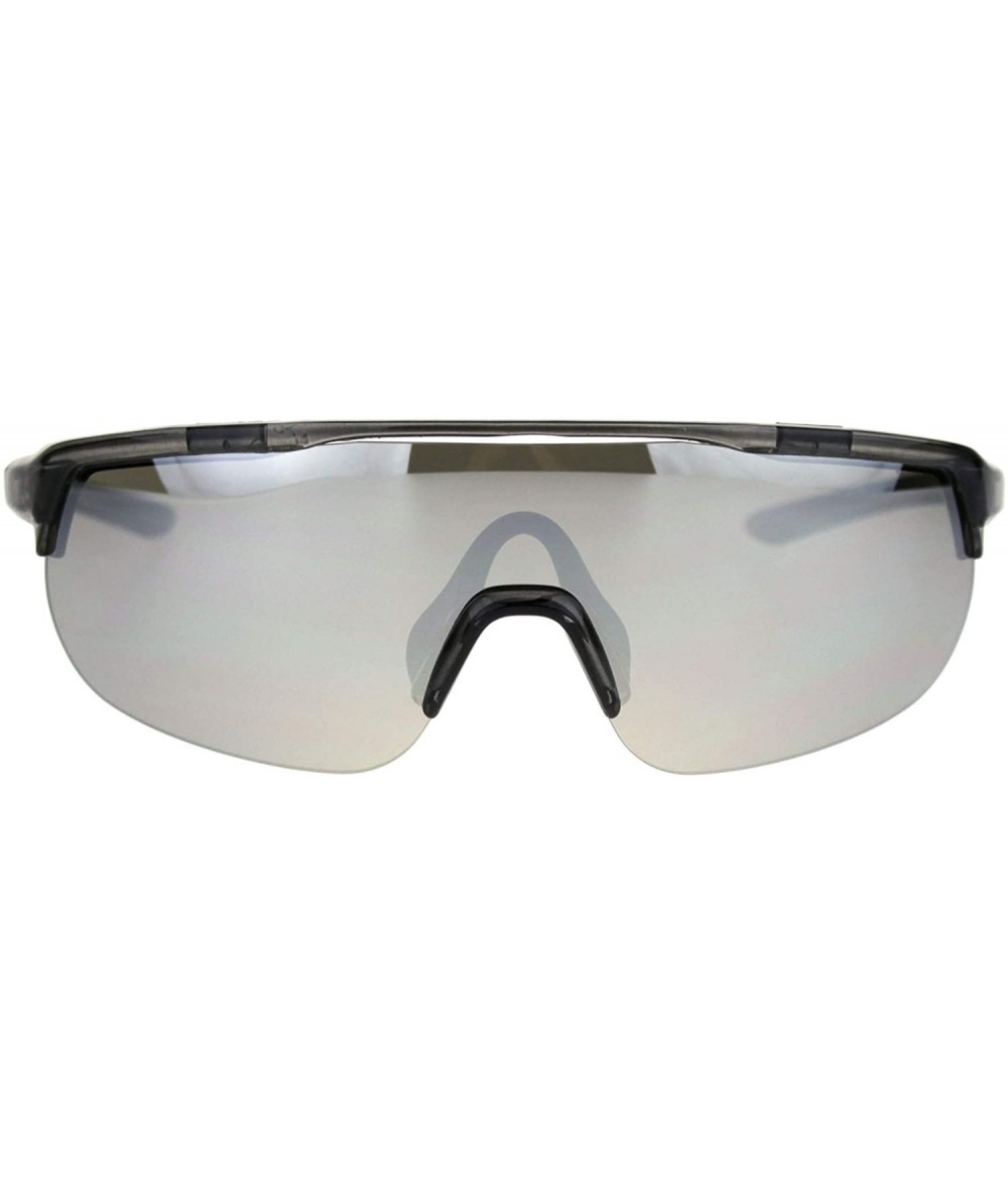 Sport Shield Goggle Style Sunglasses Oversized Half Rim Sporty Mirrored Lens UV 400 - Grey (Silver Mirror) - C518UCIM8T0 $21.30