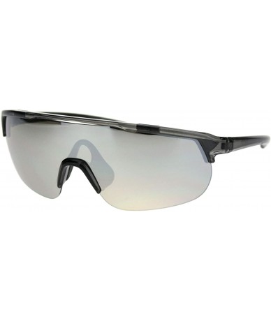 Sport Shield Goggle Style Sunglasses Oversized Half Rim Sporty Mirrored Lens UV 400 - Grey (Silver Mirror) - C518UCIM8T0 $21.30