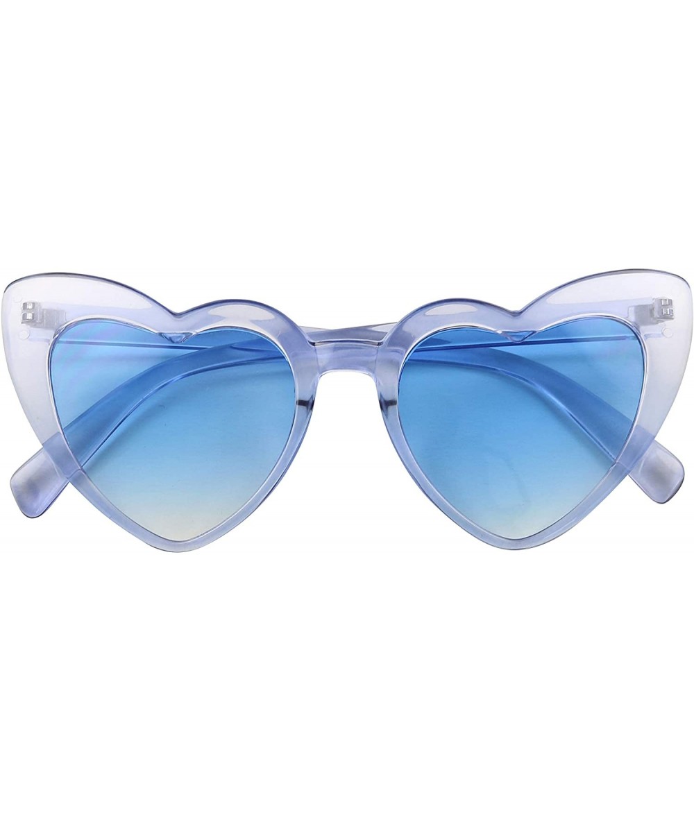 Cat Eye Oversized Heart Shaped Candy Colorful Love High Tip Round Sunglasses - Blue Frame / Blue Lens - CB18QGSQSAT $18.88