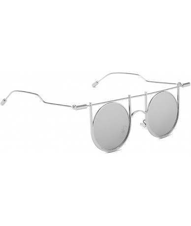 Oversized Vintage Round Sunglasses for Men Metal AC UV 400 Protection Sunglasses - Silver - CD18SASNANO $44.51