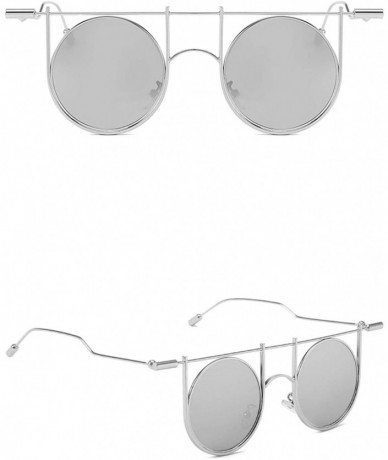 Oversized Vintage Round Sunglasses for Men Metal AC UV 400 Protection Sunglasses - Silver - CD18SASNANO $44.51