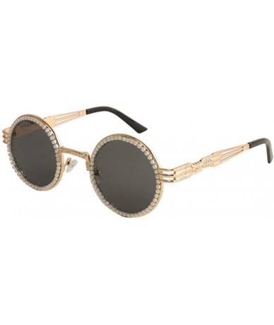 Round Vintage Round Diamond Sunglasses Women Classic Rhinestone Punk Style Party Sunglasses - Black&pearl - CQ18YU9XIAL $30.80