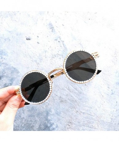 Round Vintage Round Diamond Sunglasses Women Classic Rhinestone Punk Style Party Sunglasses - Black&pearl - CQ18YU9XIAL $30.80