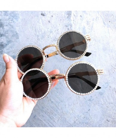 Round Vintage Round Diamond Sunglasses Women Classic Rhinestone Punk Style Party Sunglasses - Black&pearl - CQ18YU9XIAL $30.80