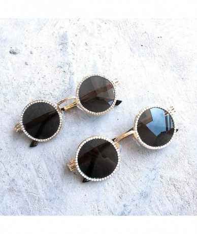 Round Vintage Round Diamond Sunglasses Women Classic Rhinestone Punk Style Party Sunglasses - Black&pearl - CQ18YU9XIAL $30.80