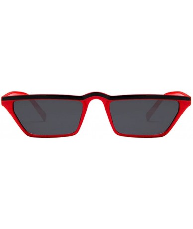 Rectangular Mens Womens Small Square Cat Eye Style Mirrored Sunglasses Retro UV400 - Red Frame & Black Top & Gray Lens - CU18...