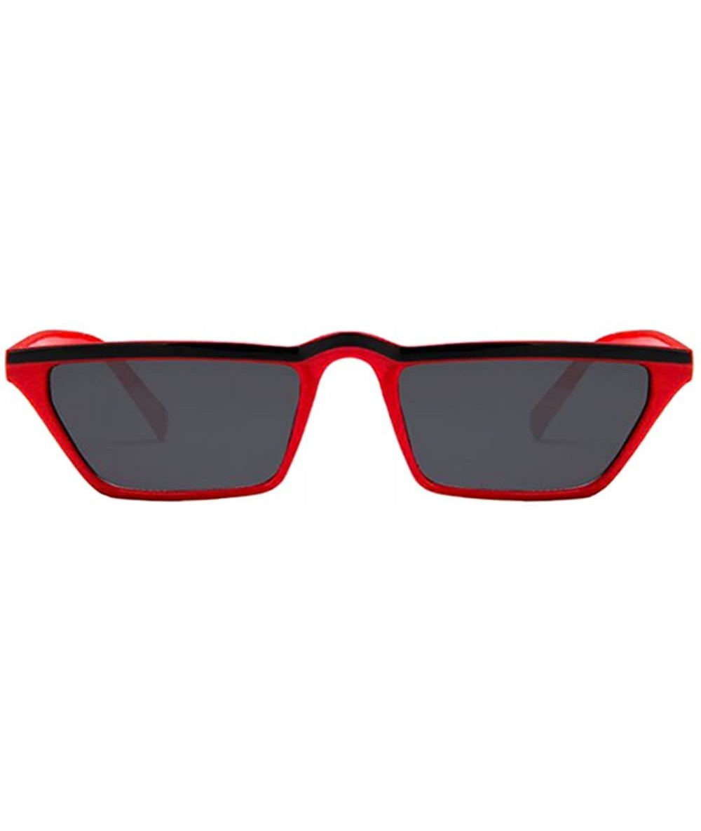 Rectangular Mens Womens Small Square Cat Eye Style Mirrored Sunglasses Retro UV400 - Red Frame & Black Top & Gray Lens - CU18...