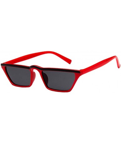 Rectangular Mens Womens Small Square Cat Eye Style Mirrored Sunglasses Retro UV400 - Red Frame & Black Top & Gray Lens - CU18...