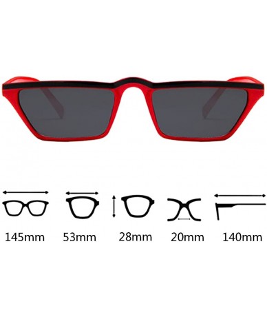 Rectangular Mens Womens Small Square Cat Eye Style Mirrored Sunglasses Retro UV400 - Red Frame & Black Top & Gray Lens - CU18...