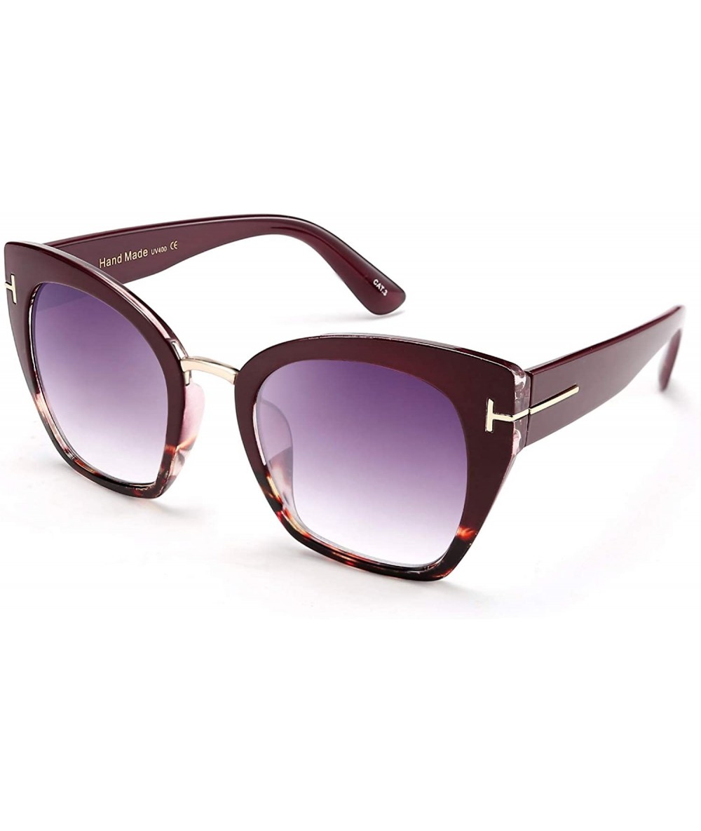 Square Retro Oversized Cateye Sunglasses Leopard Frame with Delicate Metal T-SIGN for Women B2576 - 1 - CN196GSOHD3 $30.90