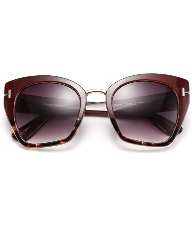 Square Retro Oversized Cateye Sunglasses Leopard Frame with Delicate Metal T-SIGN for Women B2576 - 1 - CN196GSOHD3 $30.90