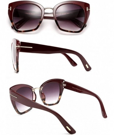 Square Retro Oversized Cateye Sunglasses Leopard Frame with Delicate Metal T-SIGN for Women B2576 - 1 - CN196GSOHD3 $30.90