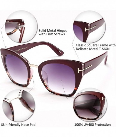 Square Retro Oversized Cateye Sunglasses Leopard Frame with Delicate Metal T-SIGN for Women B2576 - 1 - CN196GSOHD3 $30.90