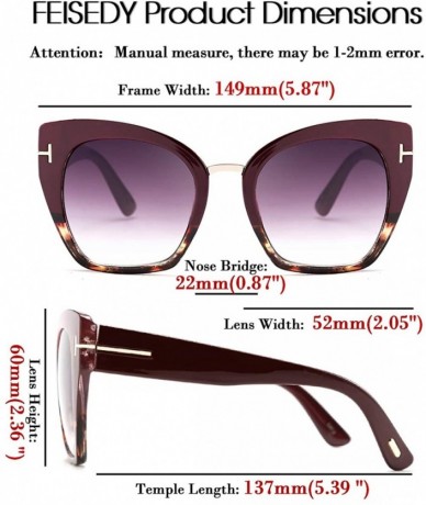 Square Retro Oversized Cateye Sunglasses Leopard Frame with Delicate Metal T-SIGN for Women B2576 - 1 - CN196GSOHD3 $30.90