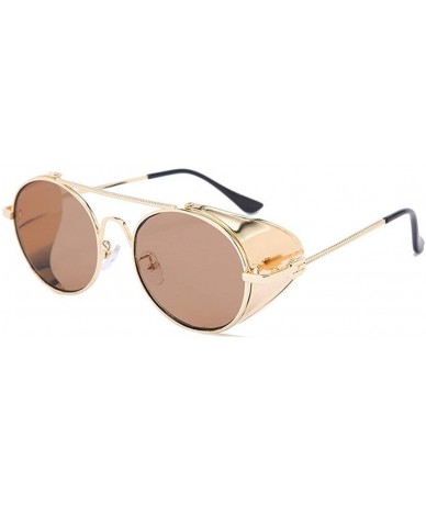 Round personality punk metal sunglasses female 2020 new round fashion retro hip hop men's sunglasses - Tea - C9193MSQZ3I $23.88