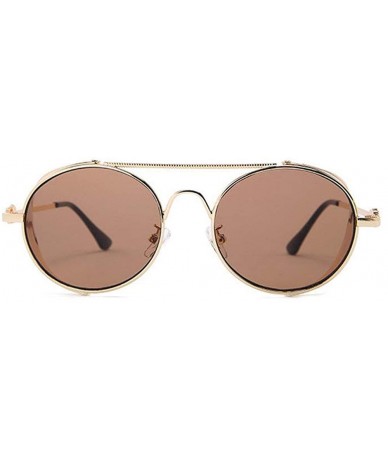 Round personality punk metal sunglasses female 2020 new round fashion retro hip hop men's sunglasses - Tea - C9193MSQZ3I $23.88