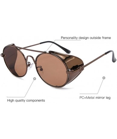 Round personality punk metal sunglasses female 2020 new round fashion retro hip hop men's sunglasses - Tea - C9193MSQZ3I $23.88