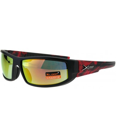 Wrap Xloop Mens Sunglasses Wrap Around Rectangular Biker Flame Design - Black Red (Orange Mirror) - CB18I4062XW $19.24