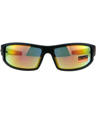 Wrap Xloop Mens Sunglasses Wrap Around Rectangular Biker Flame Design - Black Red (Orange Mirror) - CB18I4062XW $19.24