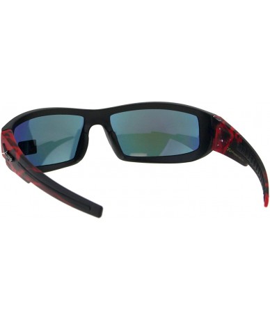 Wrap Xloop Mens Sunglasses Wrap Around Rectangular Biker Flame Design - Black Red (Orange Mirror) - CB18I4062XW $19.24