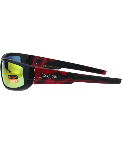 Wrap Xloop Mens Sunglasses Wrap Around Rectangular Biker Flame Design - Black Red (Orange Mirror) - CB18I4062XW $19.24