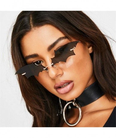 Rimless Women Fire Flame Sunglasses Rimless Wave Sun Glasses Novelty Eye Glasses Eyewear - Bat-black/Gold - CP196R8Z8HI $21.17