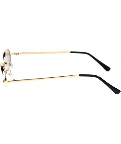 Oval Womens Skinny Oval Sunglasses Thin Narrow Metal Frame Retro UV 400 - Gold (Grey) - CG18ADDTCNU $20.88