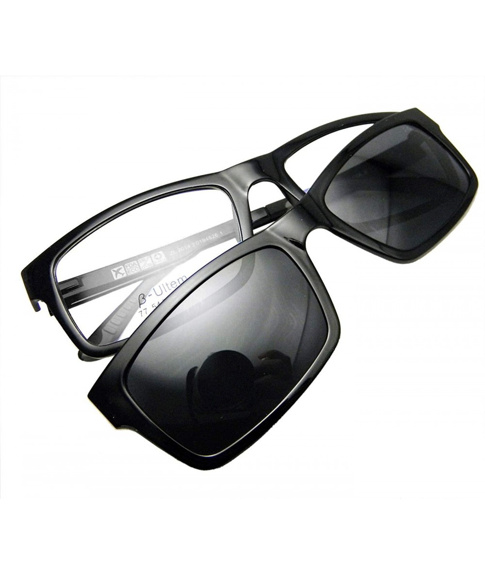 Rectangular Magnetic glasses super light Ultem Polarized clip on sunglasses RX-able 54-18-140 - Black - CK18QNLXMG6 $50.57