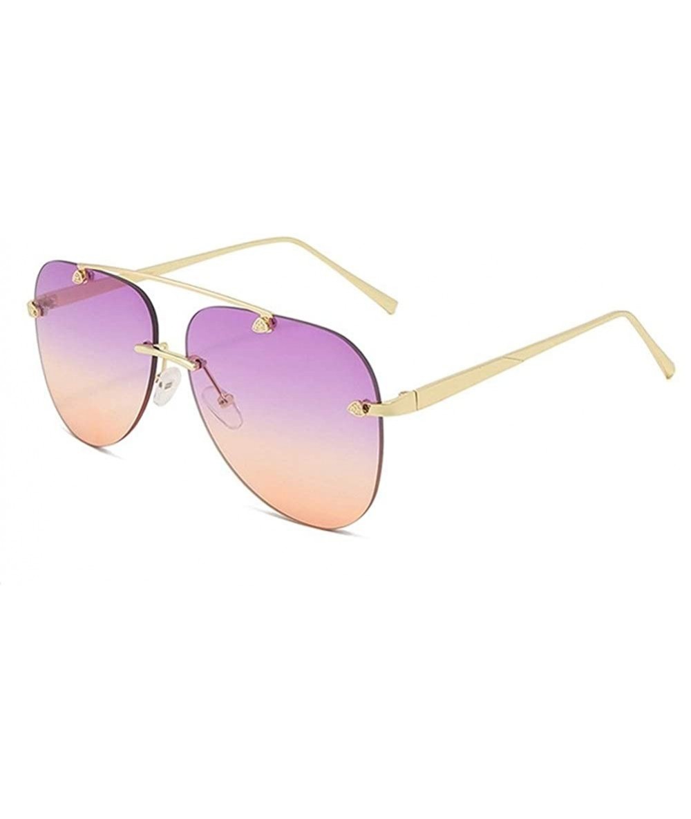 Rimless Pilot Sunglasses for Women Rimless Big Lend Gradient Shade UV Protection - C4 - CP190OI7TXX $22.34