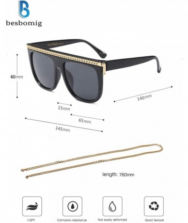 Goggle Women Sunglasses Fashion Shades Oversize Eyewear UV400 with Metal Chain - Black Frame/Grey Lens - CF18OWD4I6M $43.14