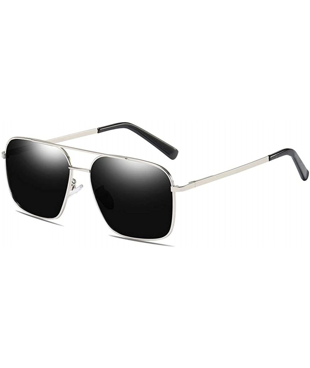 Aviator 55 mm Square Polarized Sunglasses for Men - Silver - CC18L345RDC $38.07