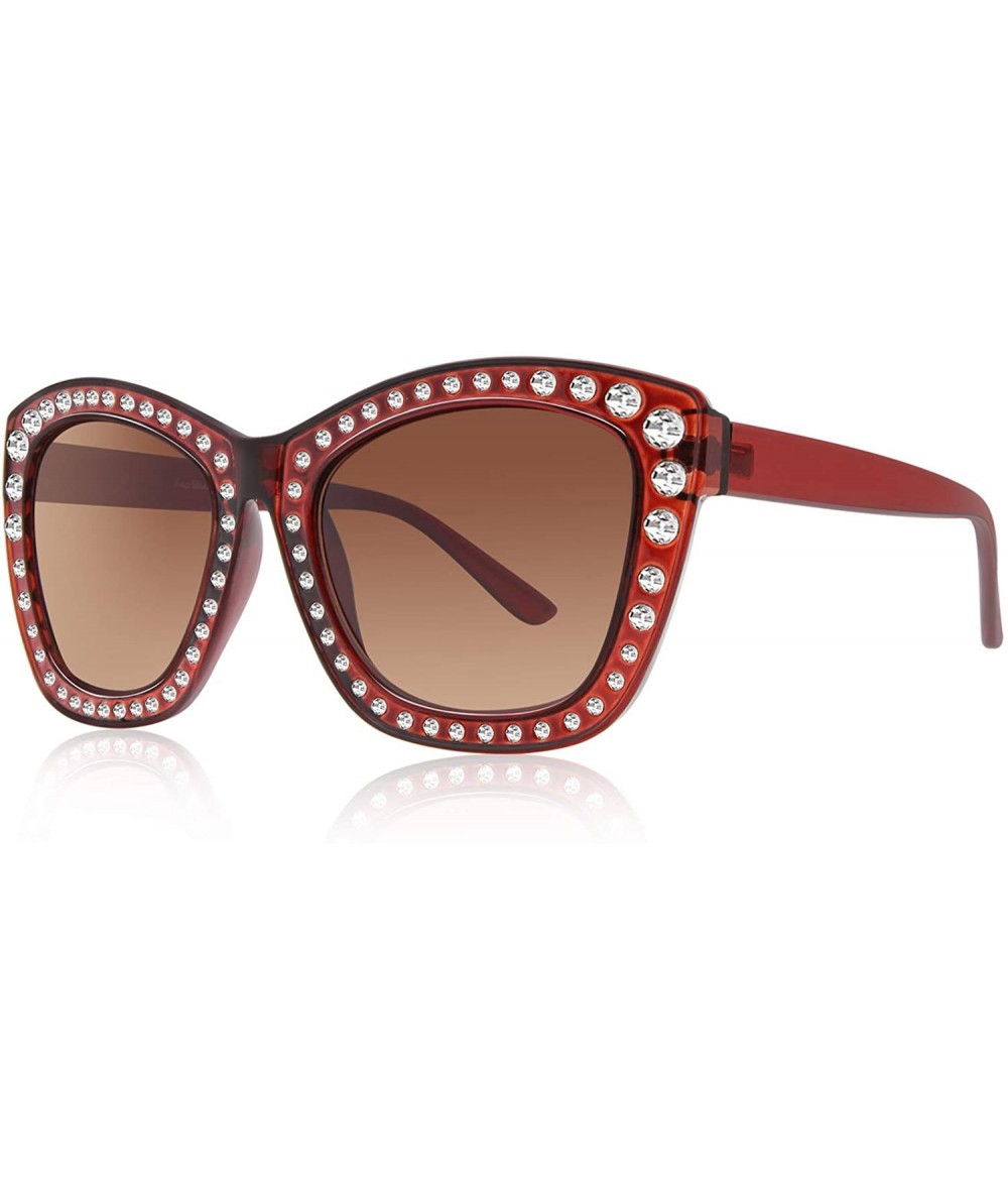 Oversized Women Cat Eye Sunglasses Oversized Sparkling Crystal Thick Frame FW2011 - C2-brown - CX18KGYYARG $34.71