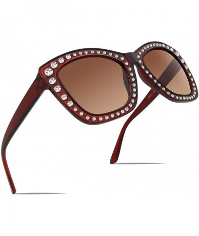 Oversized Women Cat Eye Sunglasses Oversized Sparkling Crystal Thick Frame FW2011 - C2-brown - CX18KGYYARG $34.71