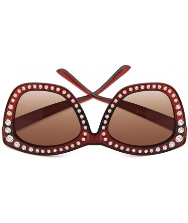 Oversized Women Cat Eye Sunglasses Oversized Sparkling Crystal Thick Frame FW2011 - C2-brown - CX18KGYYARG $34.71