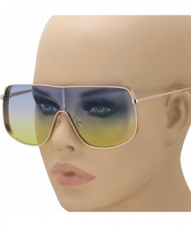 Shield Oversized Flat Top Square VINTAGE RETRO SHIELD VISOR Women's Sunglasses Shield Sunnies - Blue Yellow - CM18EXHXSDU $18.06