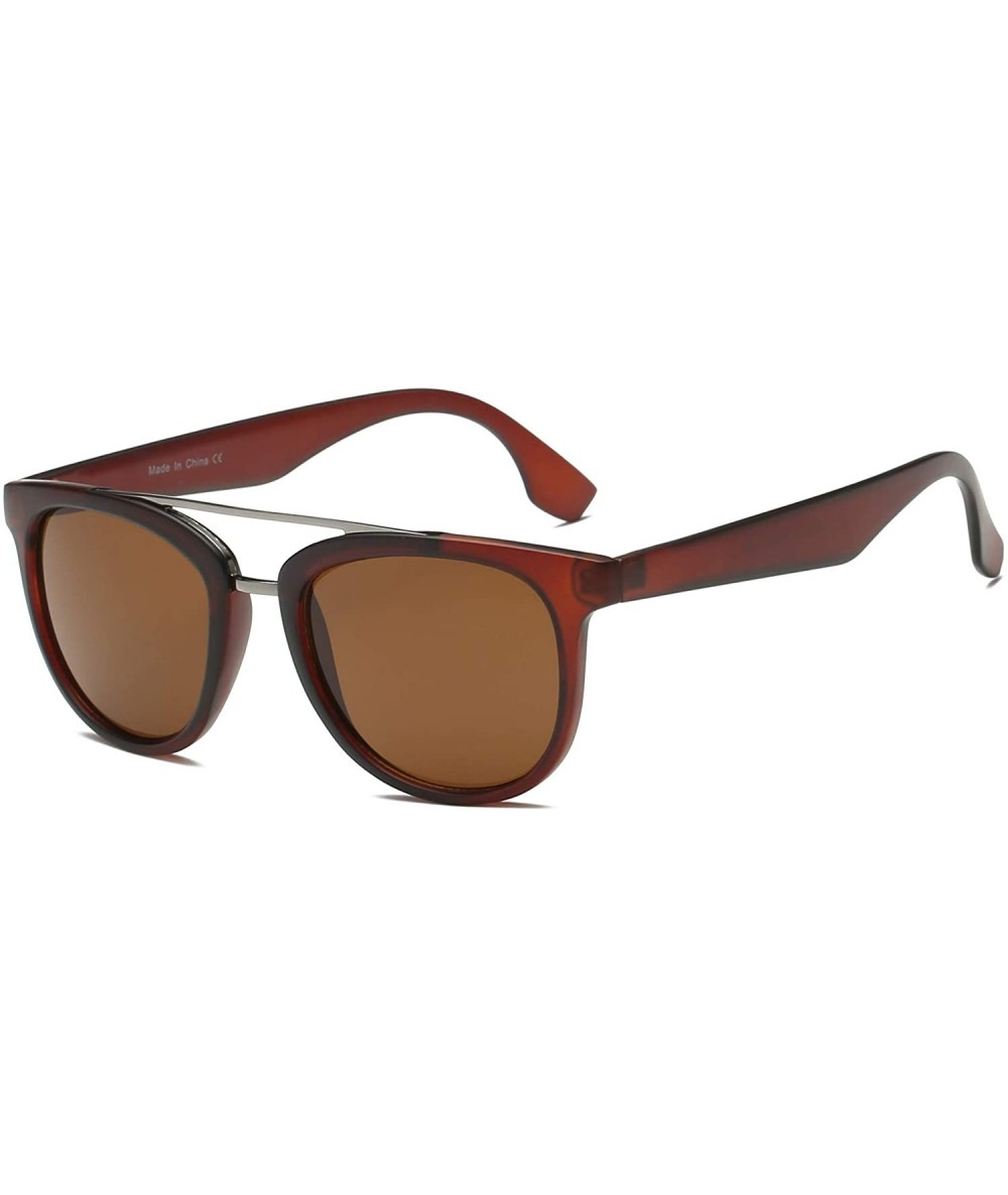 Round Unisex Classic Brow-Bar Horn Rimmed Round Fashion Sunglasses - Brown - CC18WQ6Y9Y6 $37.19