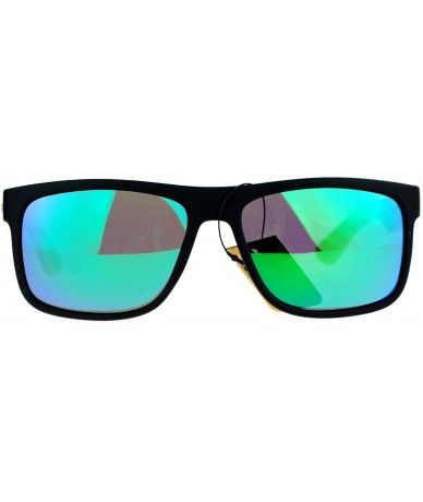 Rectangular Real Bamboo Temple Polarized Sunglasses Classic Square Rectangle Frame - Black (Green Mirror) - CO189LKI4KU $25.03