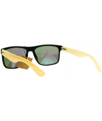 Rectangular Real Bamboo Temple Polarized Sunglasses Classic Square Rectangle Frame - Black (Green Mirror) - CO189LKI4KU $25.03