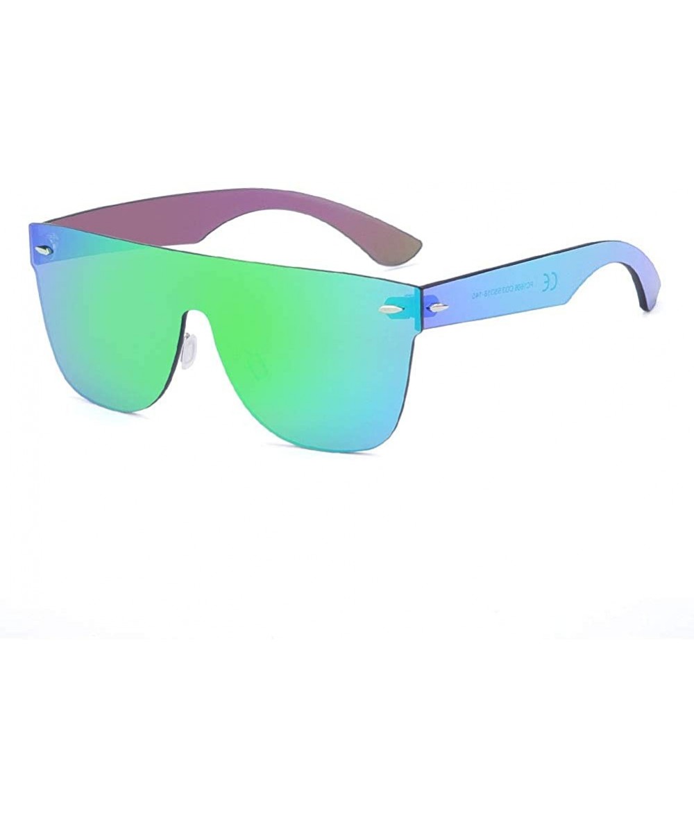 Oversized Oversized Square Rimless Sunglasses Rectangular Mirrored Full Eyewear For Women Men - Green Revo - C0194R4EQR6 $33.32