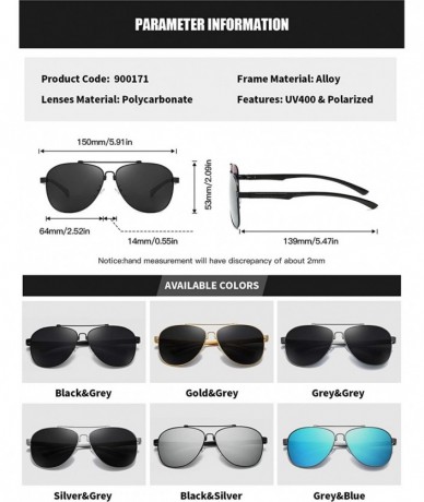 Aviator Mens Aviator Polarized Sunglasses Alloy Frame Shades for Driving Fishing Golf UV400 Protection - Black Grey - C818AYN...