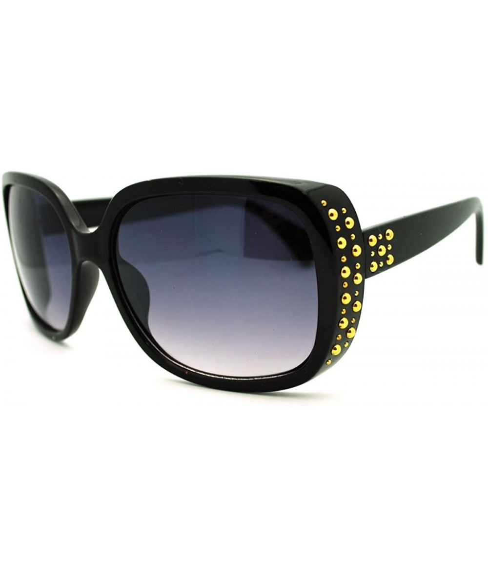 Square Womens Classy Square Sunglasses with Gold Round Studs - Black - CT11FAF9UXJ $18.36