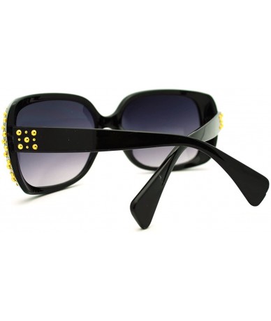 Square Womens Classy Square Sunglasses with Gold Round Studs - Black - CT11FAF9UXJ $18.36