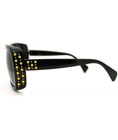 Square Womens Classy Square Sunglasses with Gold Round Studs - Black - CT11FAF9UXJ $18.36