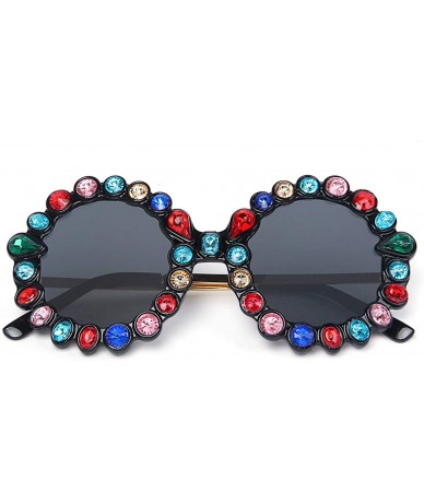 Oversized Rhinestone Oversized Sunglasses Fashion Round Thick Plastic Metal Frame Retro Bling Diamond Sun glasses for Women -...