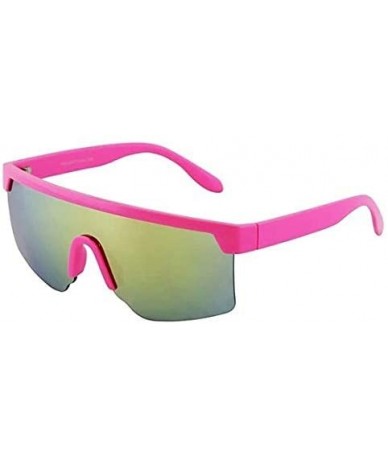 Goggle Oversized Semi Rimless Neon Rainbow Mirrored Lens UV Protection Shield Lens Retro Flat Top Sunglasses - C8197KC89DT $4...