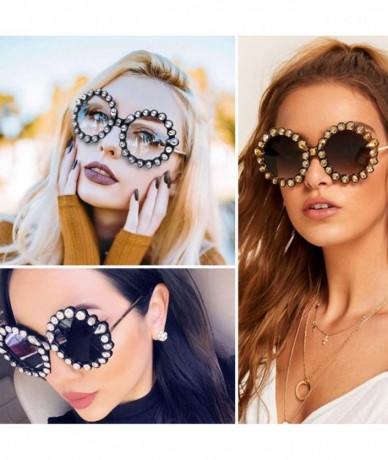 Oversized Rhinestone Oversized Sunglasses Fashion Round Thick Plastic Metal Frame Retro Bling Diamond Sun glasses for Women -...