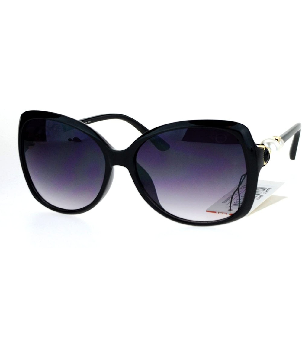 Butterfly Womens Diva Luxury Pearl Jewel Arm Designer Butterfly Sunglasses - Black Smoke - CC12NRUZI38 $24.20