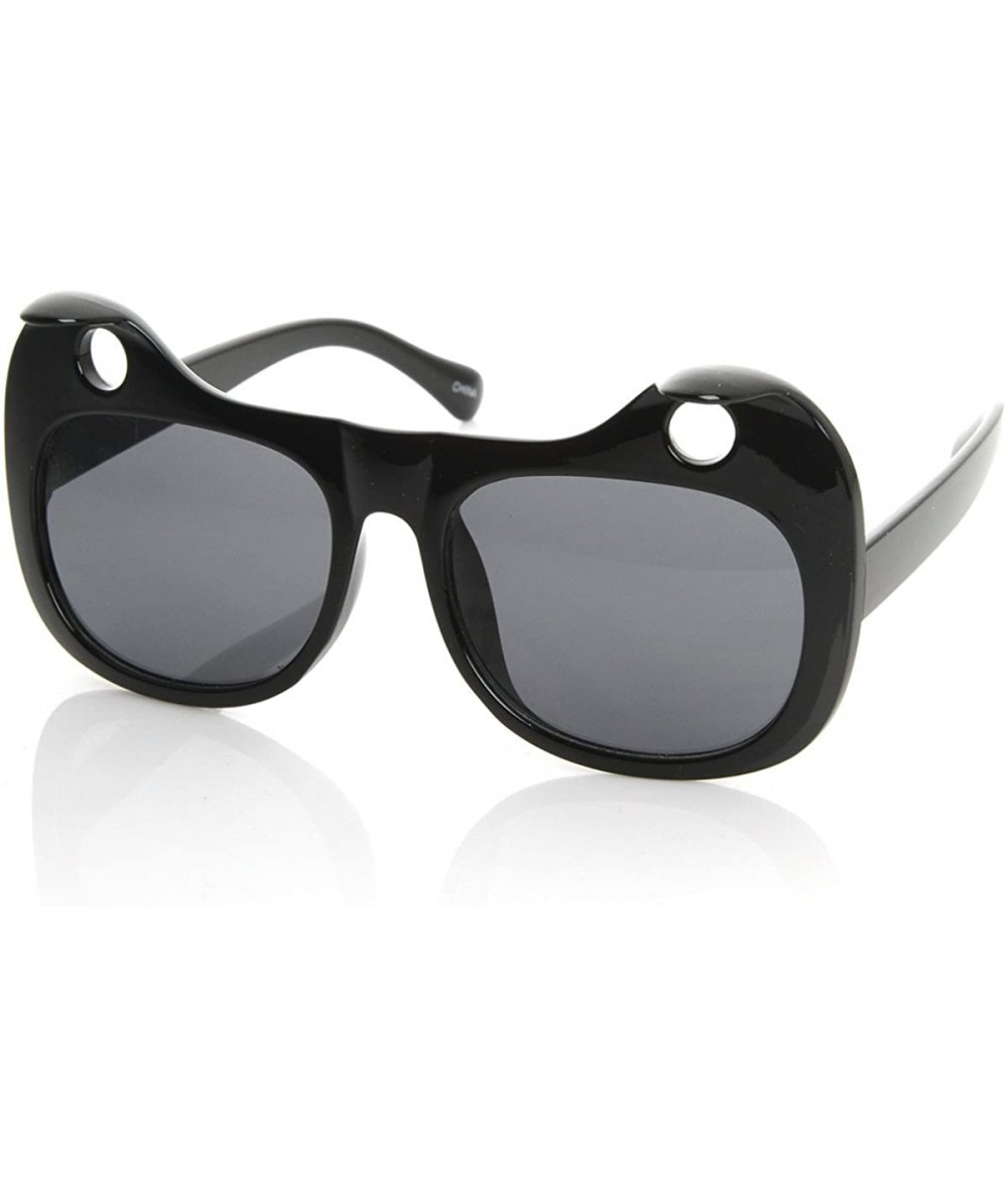 Cat Eye Designer Inspired Womens Fashion Curled Cat Ear Cut-Out Cat Eye Sunglasses - Black - C8119FMD87N $19.12