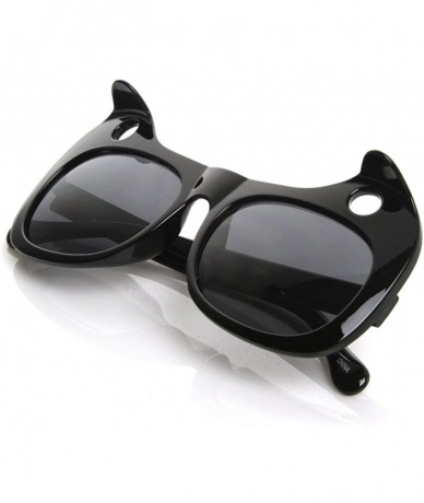 Cat Eye Designer Inspired Womens Fashion Curled Cat Ear Cut-Out Cat Eye Sunglasses - Black - C8119FMD87N $19.12