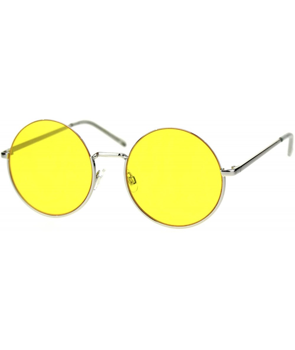 Round Womens Round Circle Sunglasses Thin Top Metal Frame Color Lens UV 400 - Silver (Yellow) - CI18TIKOG4Z $22.43